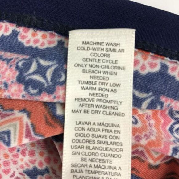 Chico’s Petite Floral Geo Print Dress Size 0 Small 4 Pink Blue Tassels Stretch - Picture 9 of 12